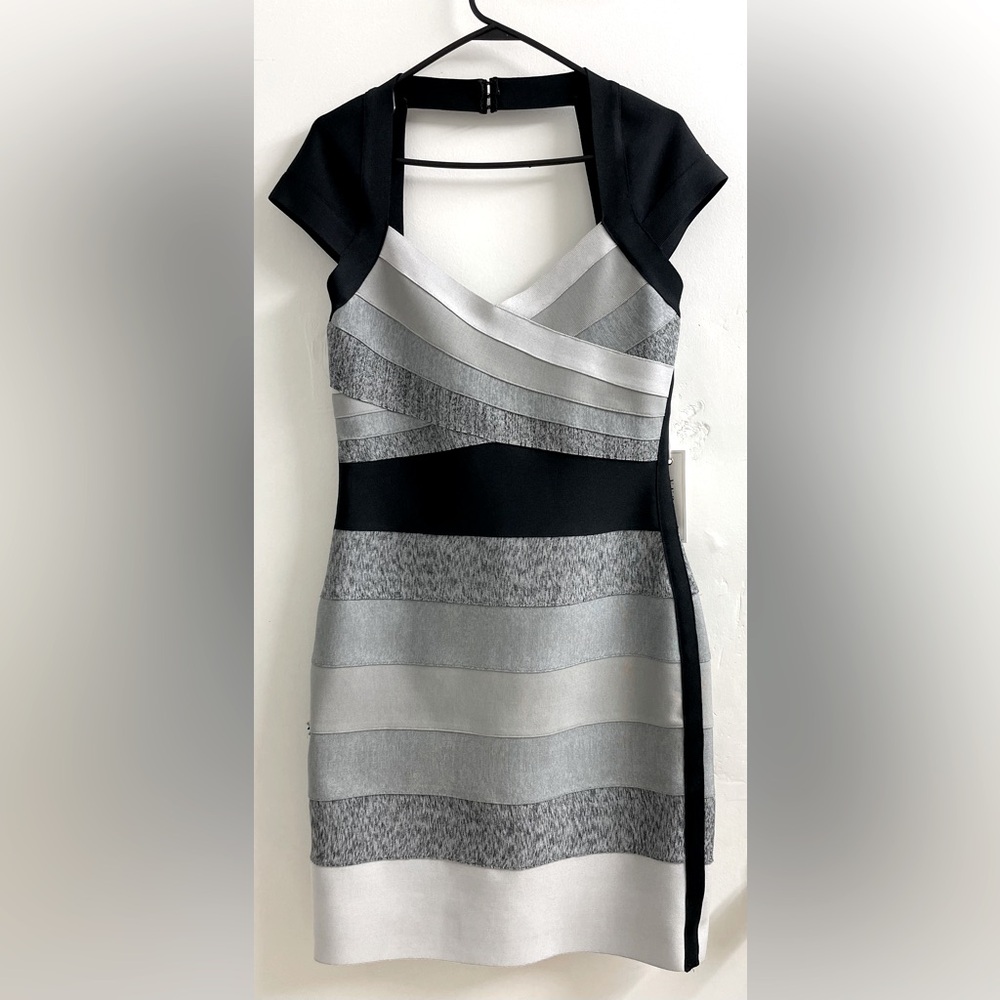 Chic Striped Mini Dress in Black and Gray